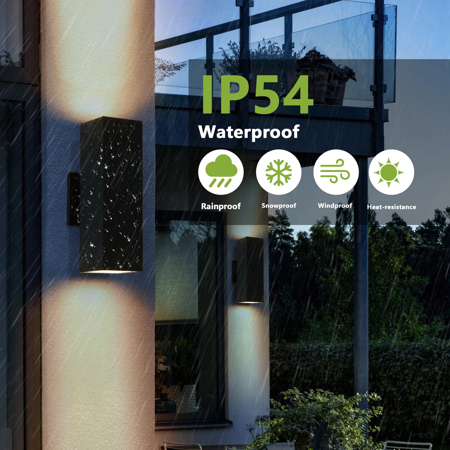2-Pack Outdoor IP65 Waterproof Wall Sconce Black Aluminum