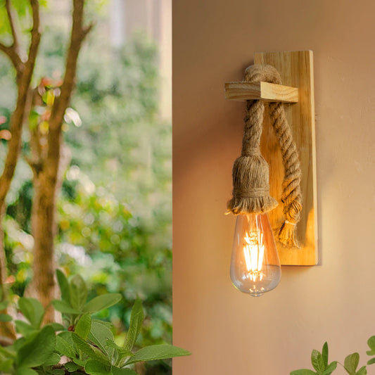Hemp Rope Beige Wood Wall Sconce 110V 220V Indoor Lighting