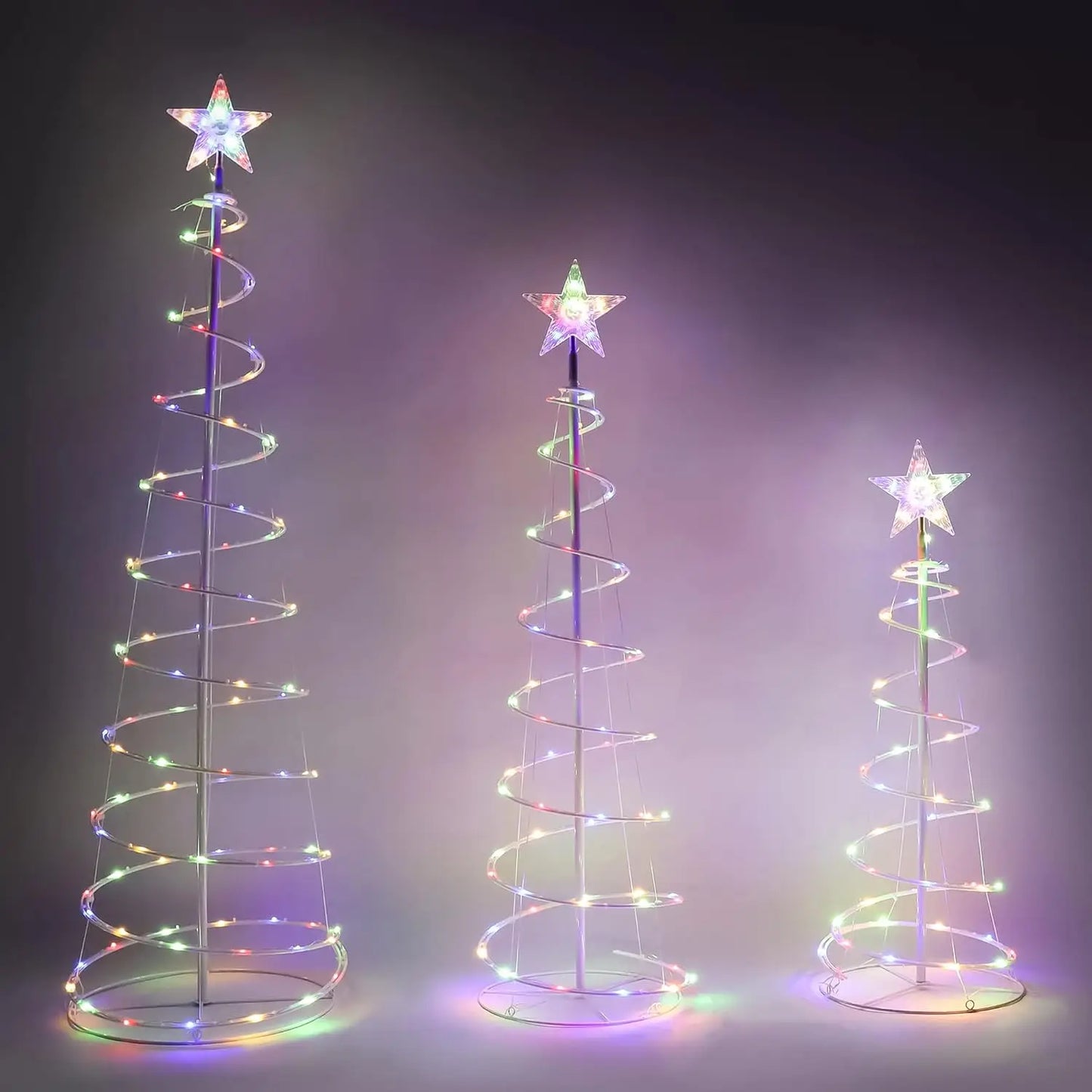 Joyfy 3 Pack Spiral Christmas Tree Lights 220 LED Lighted Tree with Star Topper