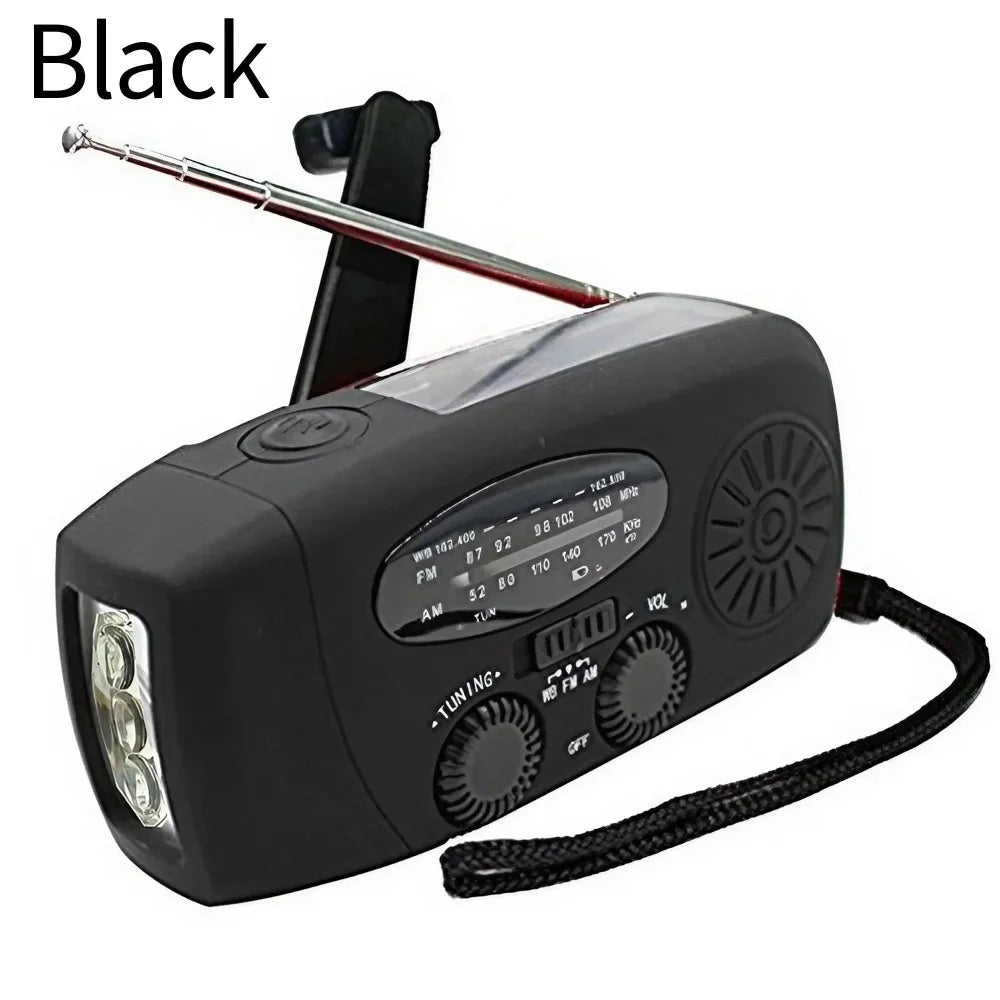 Emergency Weather Radio Multifunctional FM AM WB Hand Crank Solar USB Charging 2000mAh Power Bank LED Flashlight