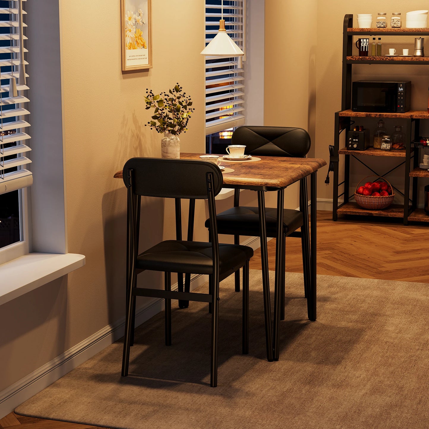 Small Dining Table Set for Two with Upholstered Chairs