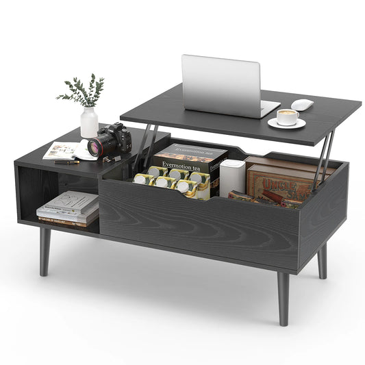 Lift Top Coffee Table For Living Room 39.37 Inch by 19.7 Inch Modern Tea Wood Adjustable Storage Shelf