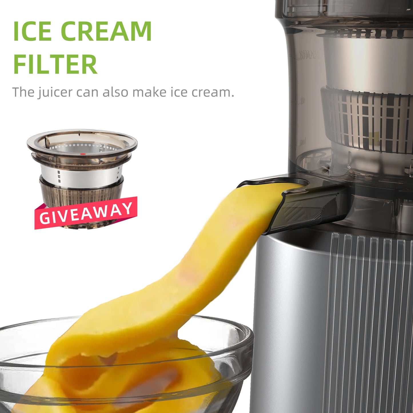 Cold Press Juicer with 75mm Feed Chute, 200W 40-65RPM Powerful Motor Fits Whole Fruits
