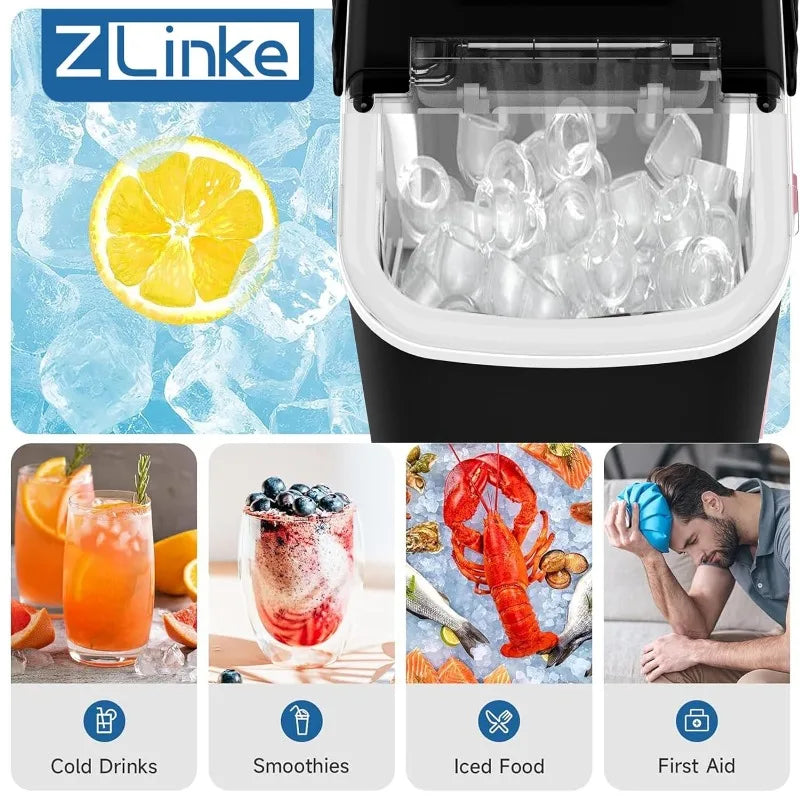 Countertop Ice Maker Portable Self Cleaning Machine Produces 9 Bullet Ice Cubes in 6 Minutes 26.5 Pounds Per Day Includes Ice Scoop and Basket