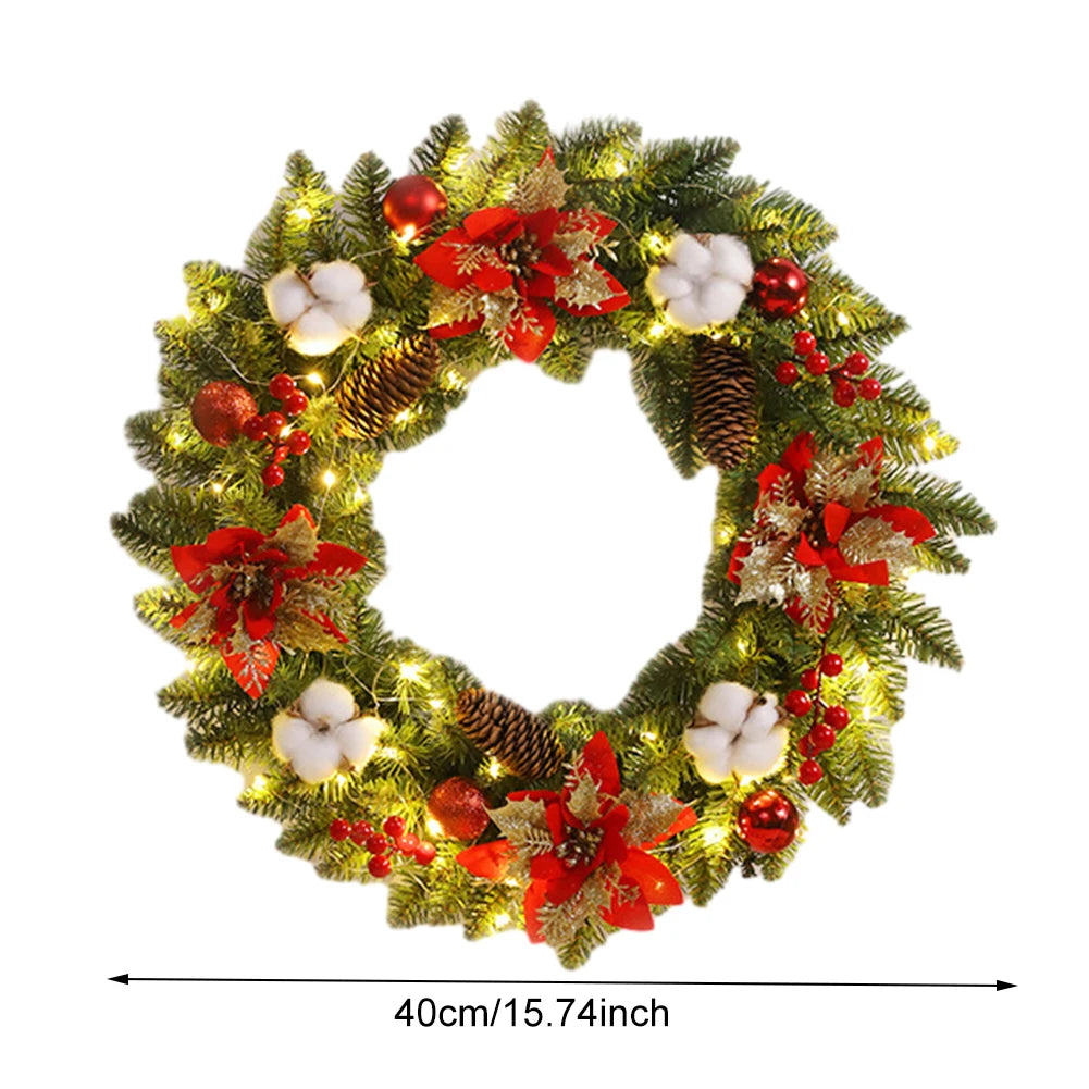 Christmas Wreath With Spruce Pine Cones And Berry Balls PVC Light Up For Indoor Outdoor Use 40cm Red Gold