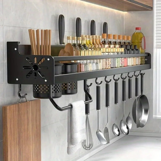 Wall Mounted Kitchen Organizer Shelf Spice Storage Rack Knife Holder Seasoning Storage