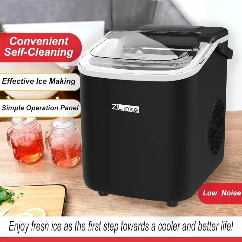 Countertop Ice Maker Portable Self Cleaning Machine Produces 9 Bullet Ice Cubes in 6 Minutes 26.5 Pounds Per Day Includes Ice Scoop and Basket