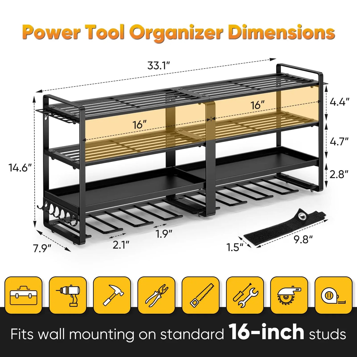 Power Tool Organizer Wall Mount Extended Heavy Duty Drill Holder