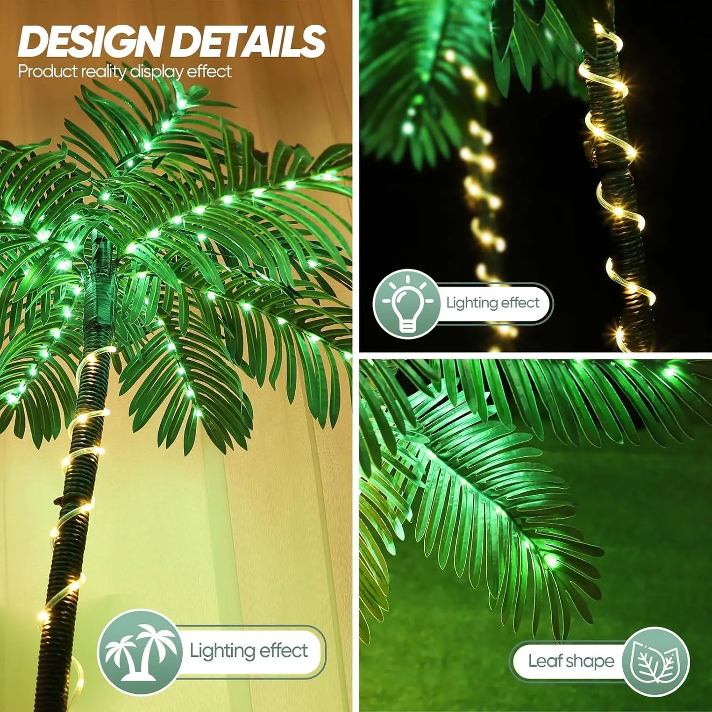 Lighted Palm Trees for Outside Patio 6Ft Fake Palm Tree with 8 Mode LED Lights for Tiki Bar Christmas Decor Artificial Palm Trees