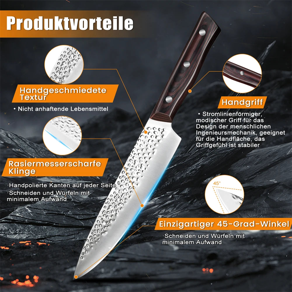 8 Piece Chef Kitchen Knives Set Hammer Pattern Sharp Cutting Blades