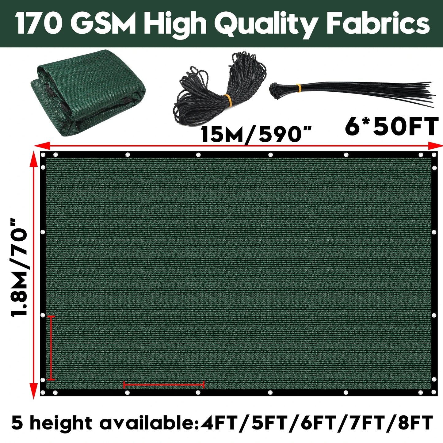 6 Foot x 50 Foot Green Outdoor Backyard Privacy Screen Wind Protection Fence