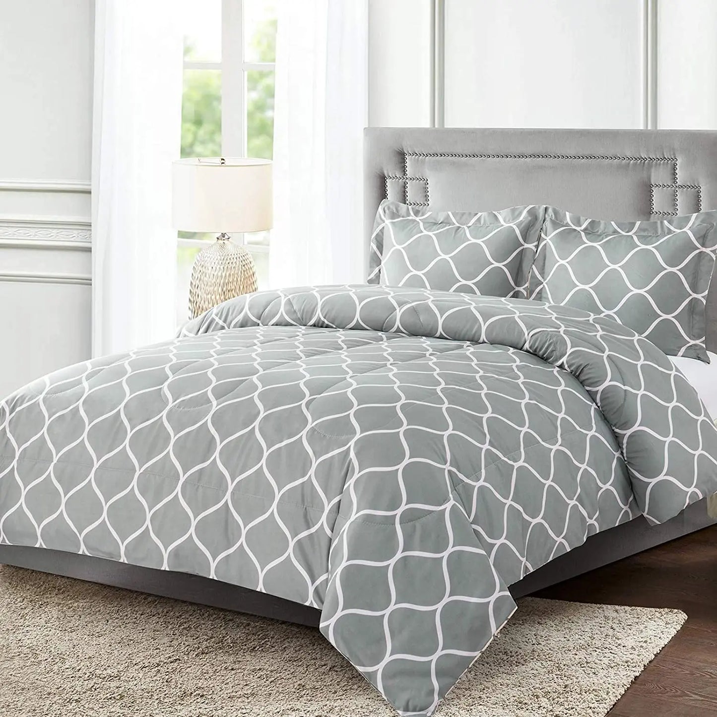 2 Pieces Gray Geometric Polyester Bedding Comforter Set
