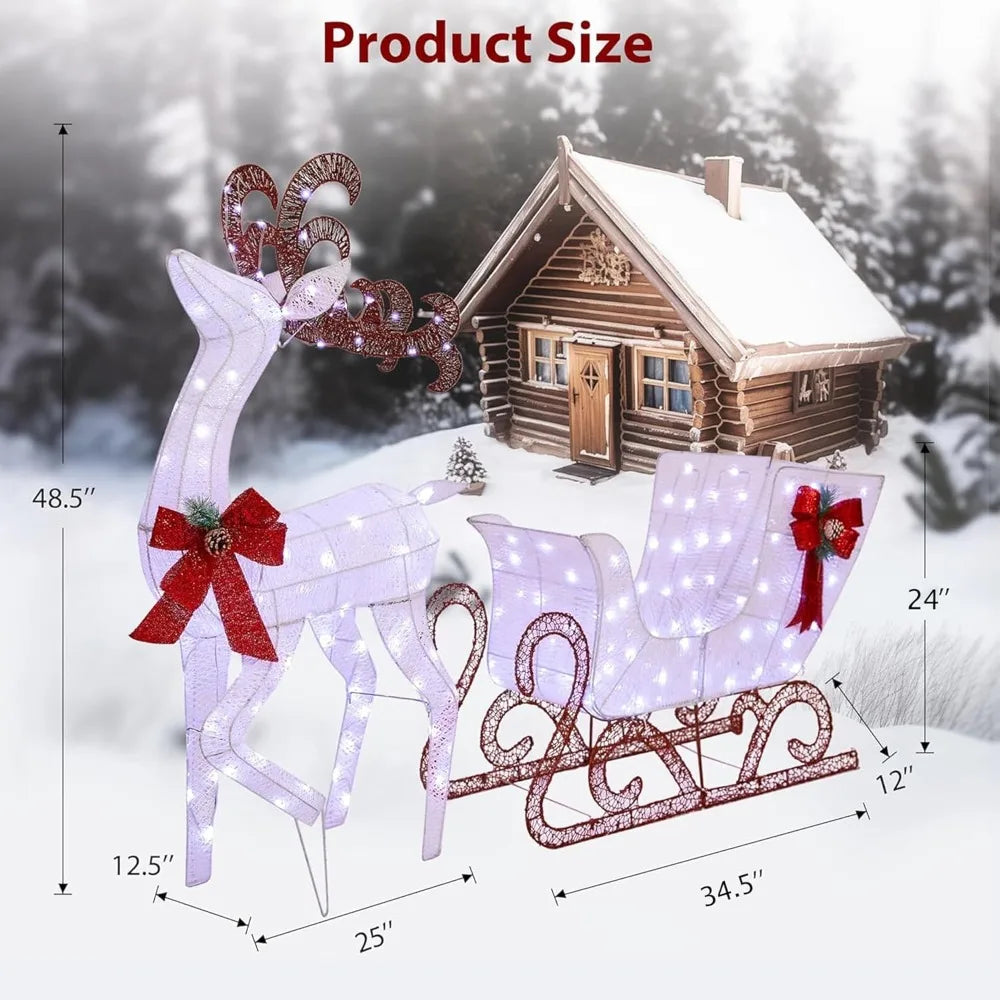 Yard Decoration Reindeer And Sleigh With 200 LED Lights Outdoor Holiday Decor