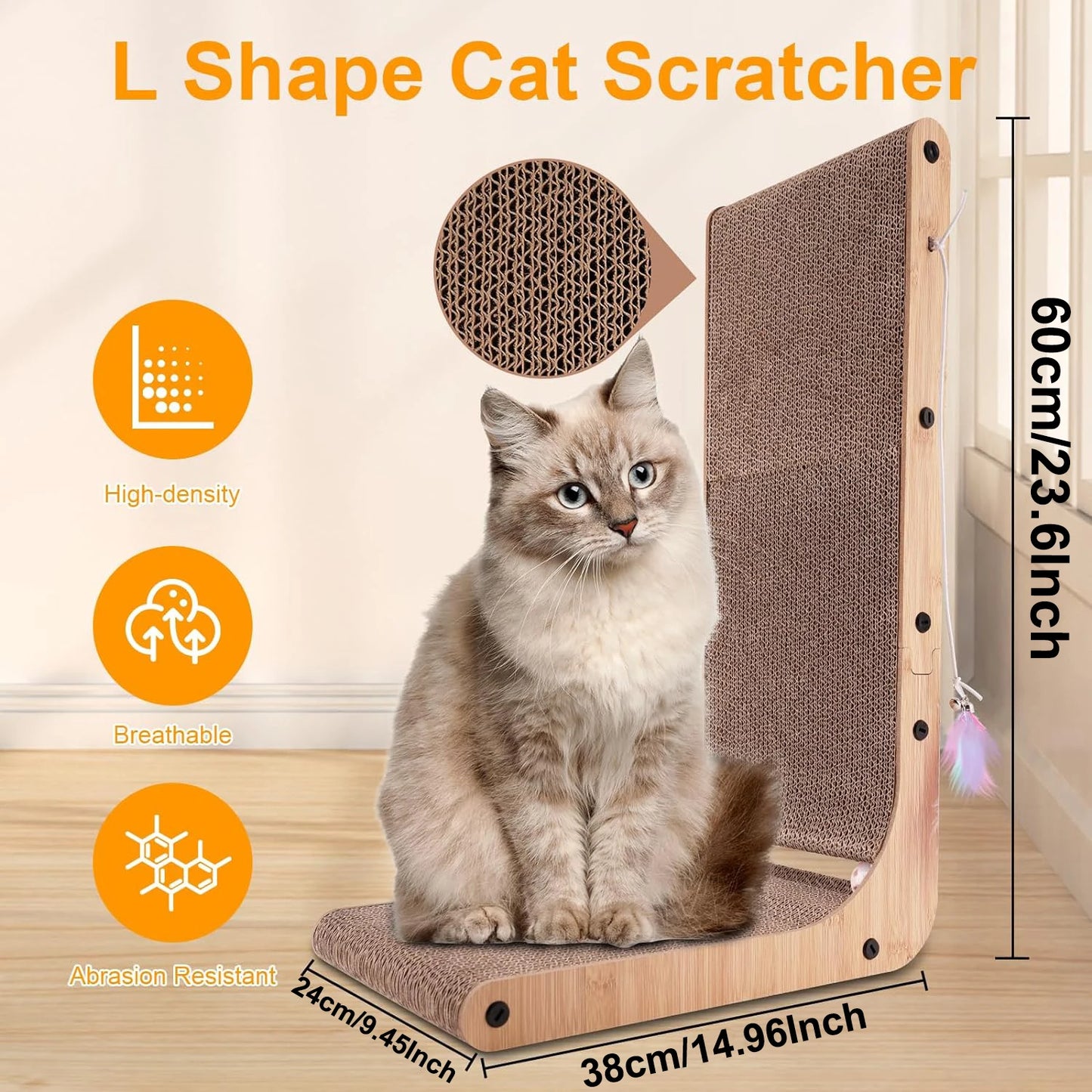 L Shape Cat Scratcher, 23.6 Inch for Indoor Cats Furniture