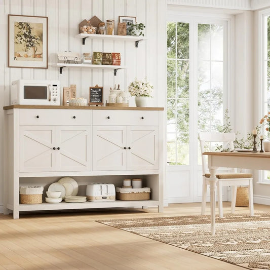 55 Inch Buffet Sideboard Cabinet with Storage Coffee Bar Featuring 2 Drawers and Doors Storage Cabinet with Shelf for Kitchen and Living Room