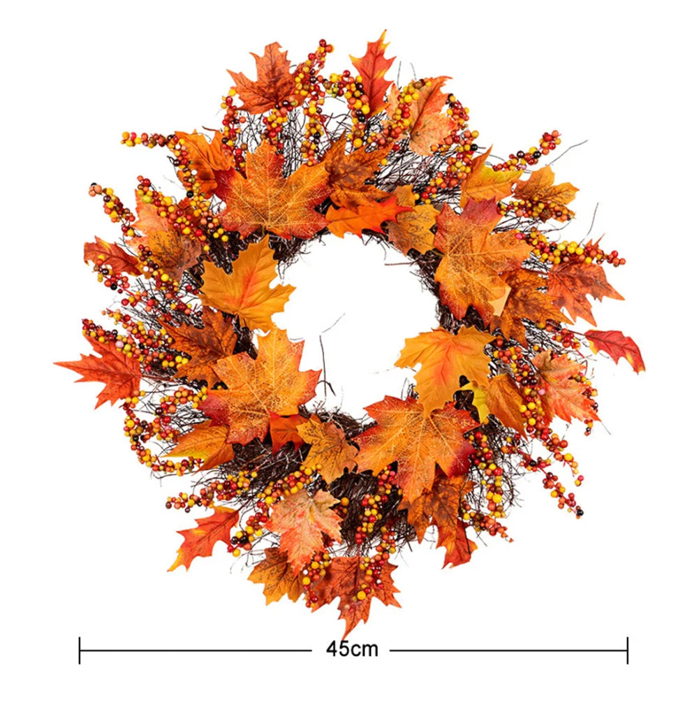 Artificial Berries Maple Leaf Garland Wreath Hanging Decor for Christmas and Thanksgiving Celebrations