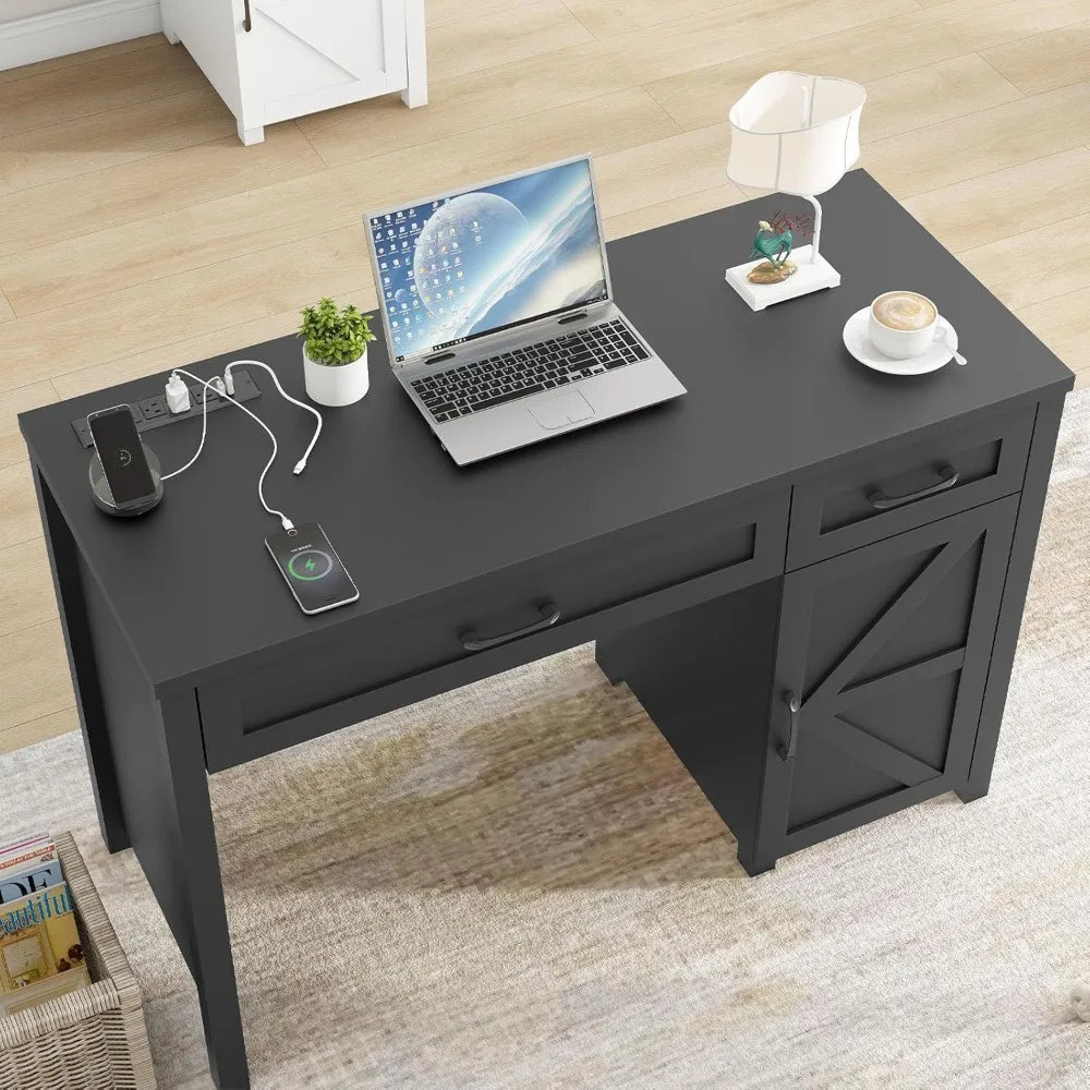 Elegant 47 Inch Farmhouse Style Executive Desk With Storage