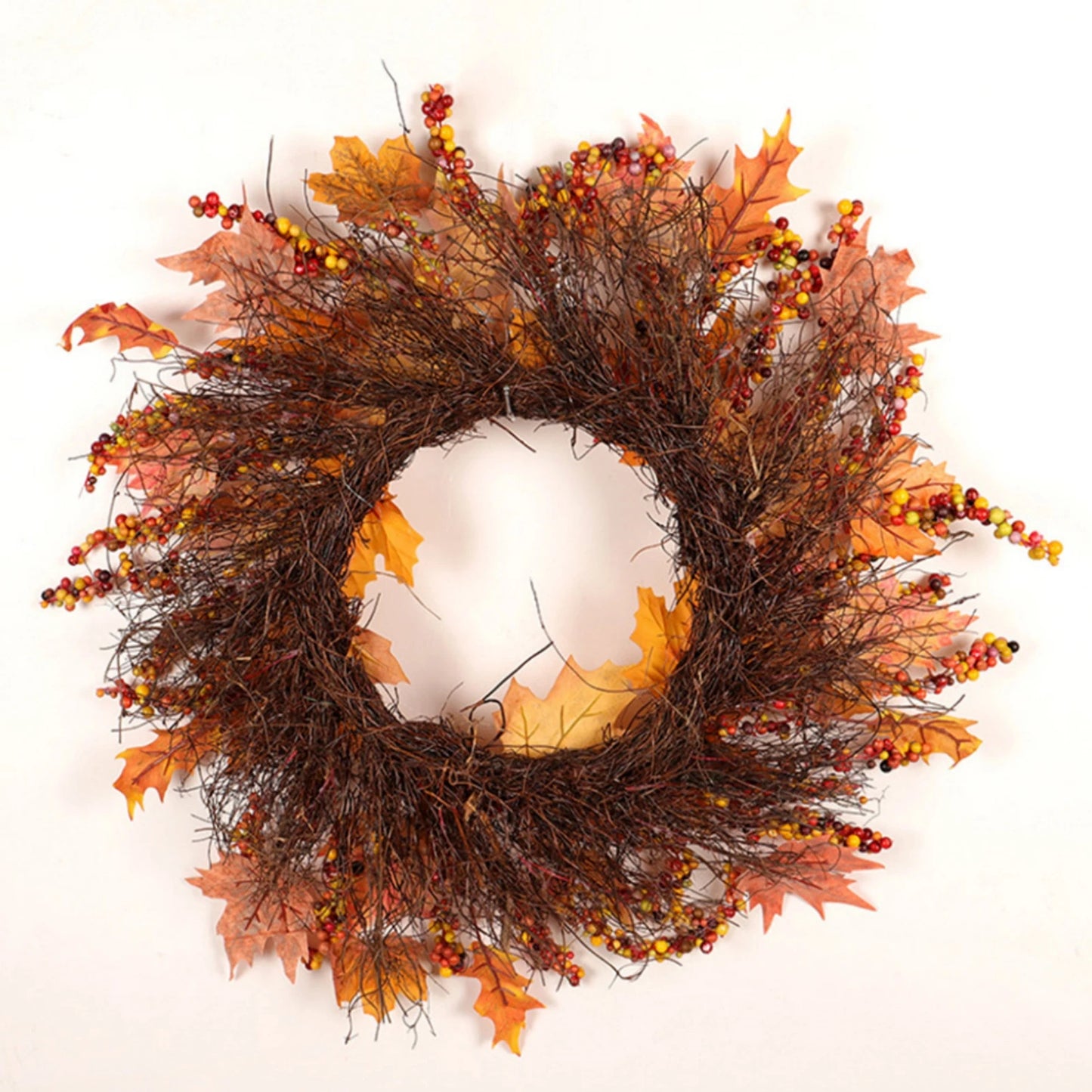 Artificial Berries Maple Leaf Garland Wreath Hanging Decor for Christmas and Thanksgiving Celebrations