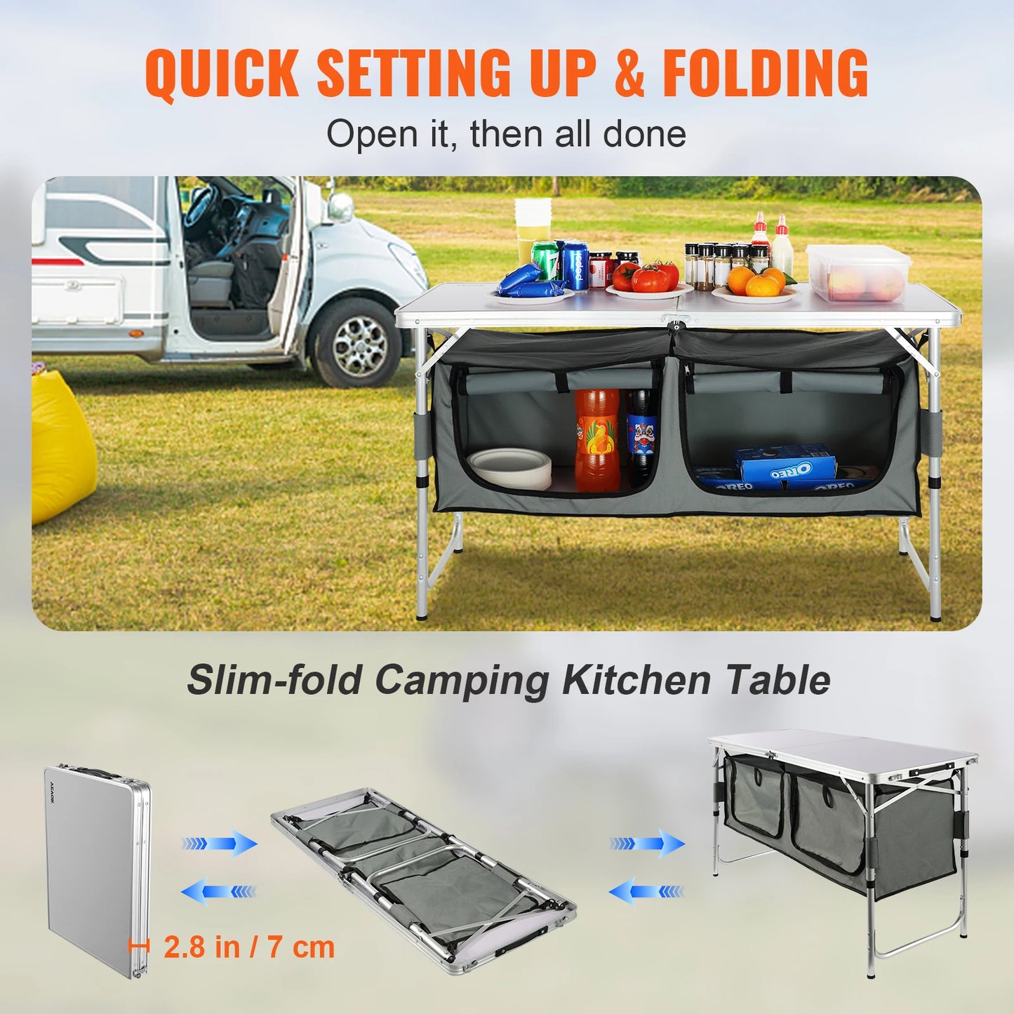 Camping Kitchen Table Quick set-up Folding Camping Table MDF