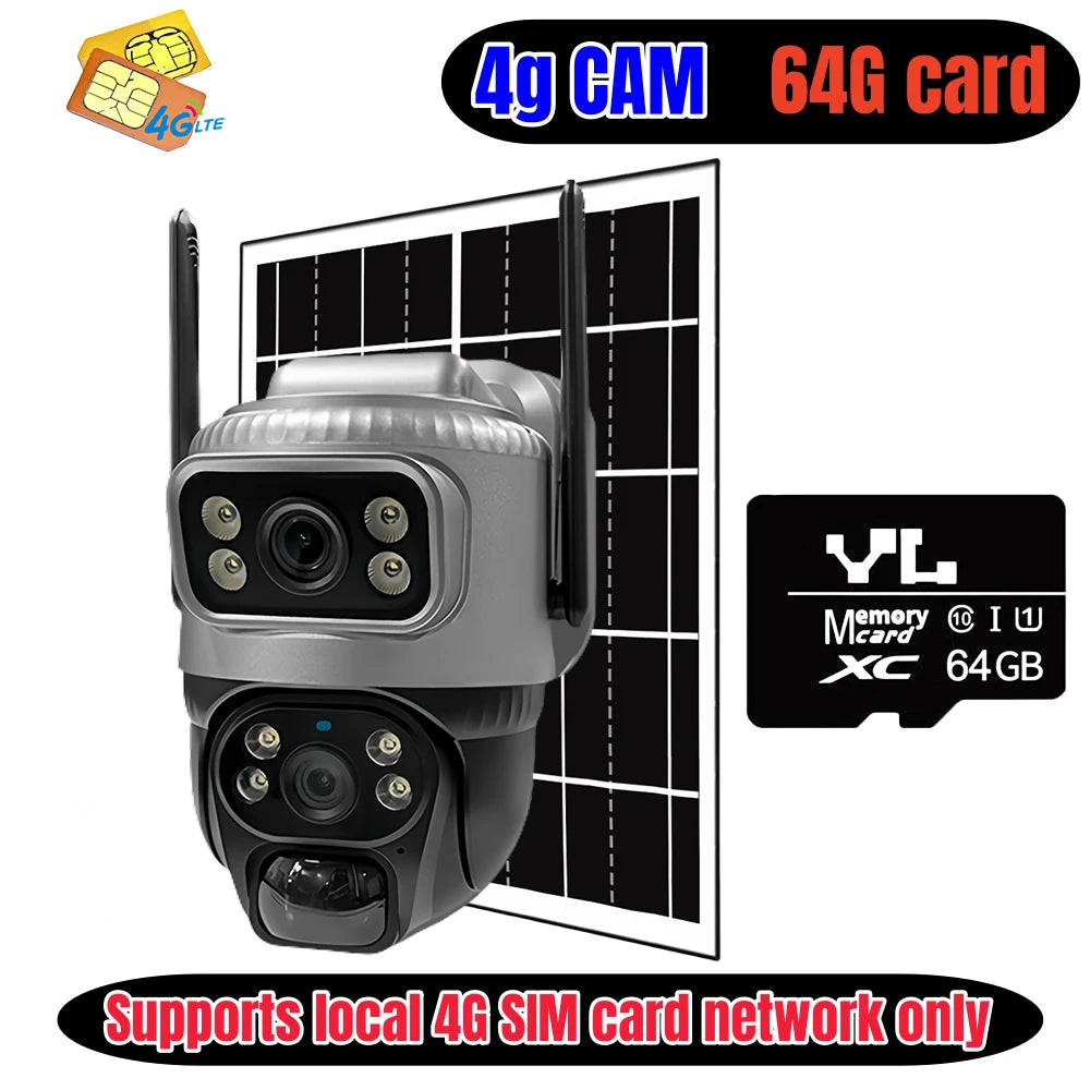 Outdoor 4G Solar Camera 8MP 4K Dual Lens Night Vision PTZ