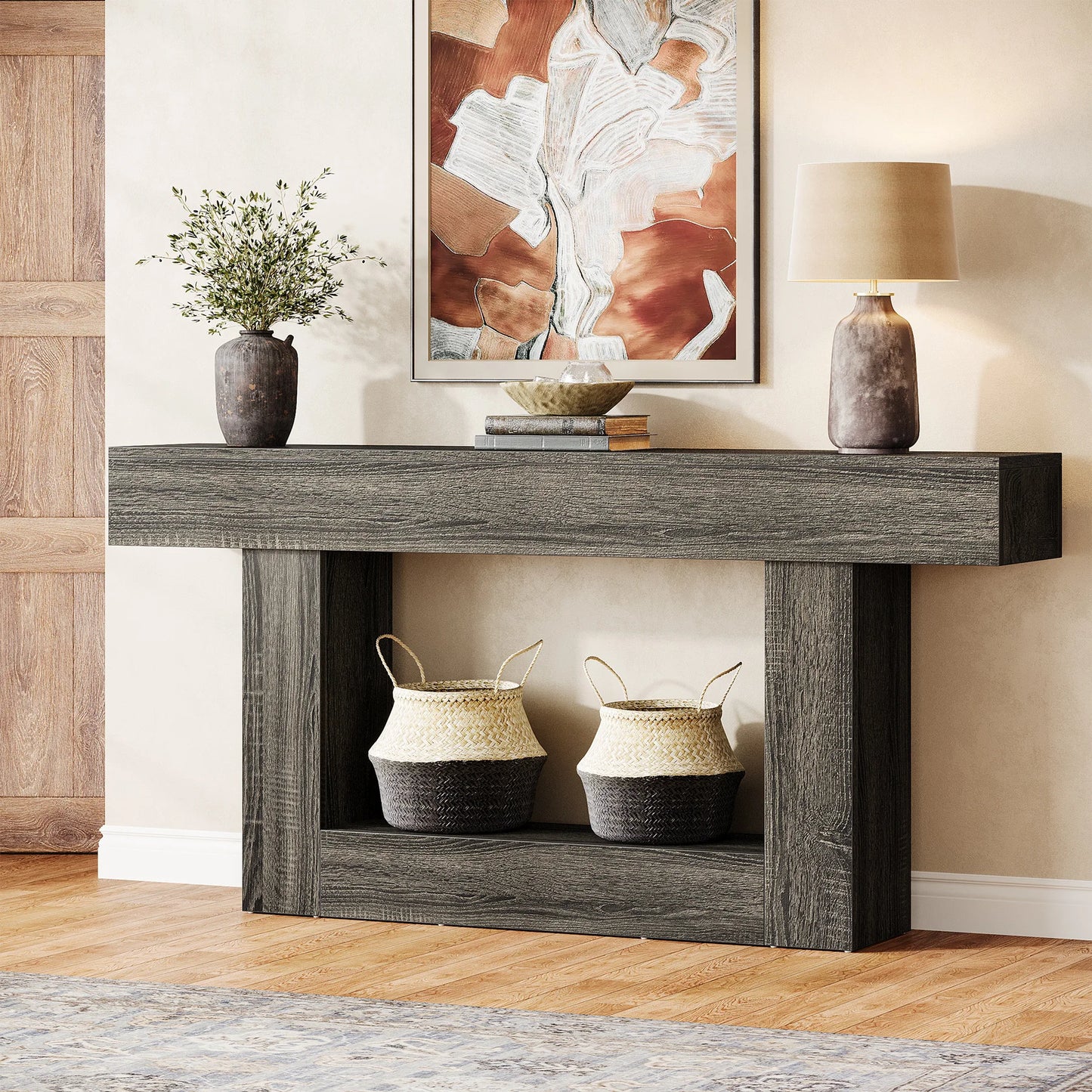 Tribesigns Two Tier Farmhouse 63 Inch Entryway Console Table With U Shaped Base