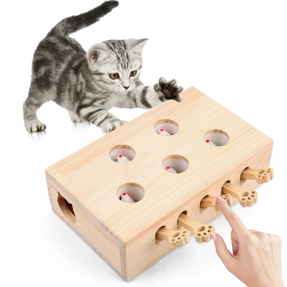 Wooden Whack A Mole Cat Toy Interactive Enrichment