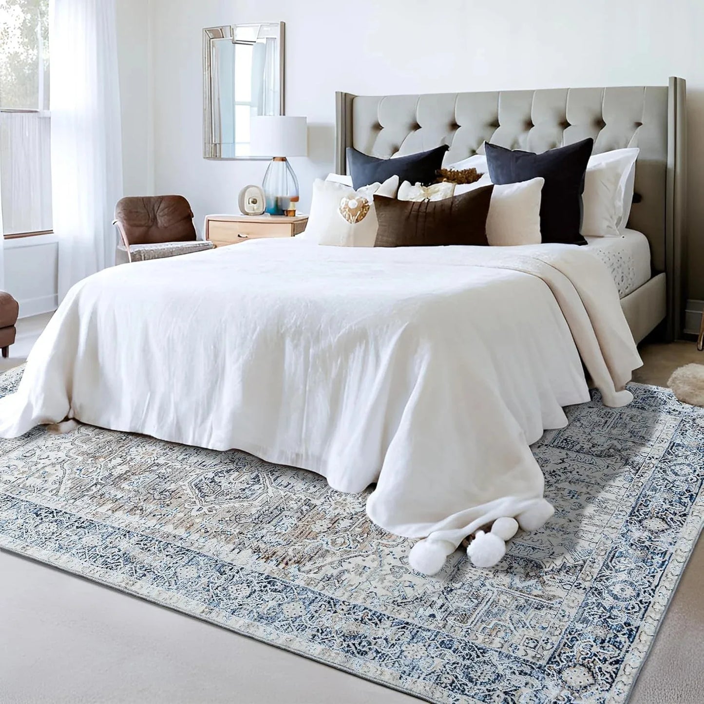 Faux Cashmere Vintage Printed Rug Area Rugs, Low Pile Style