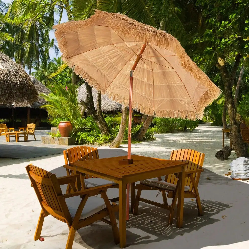 6.5 FT Thatched Beach Umbrella Tilt Tiki Hawaiian Portable