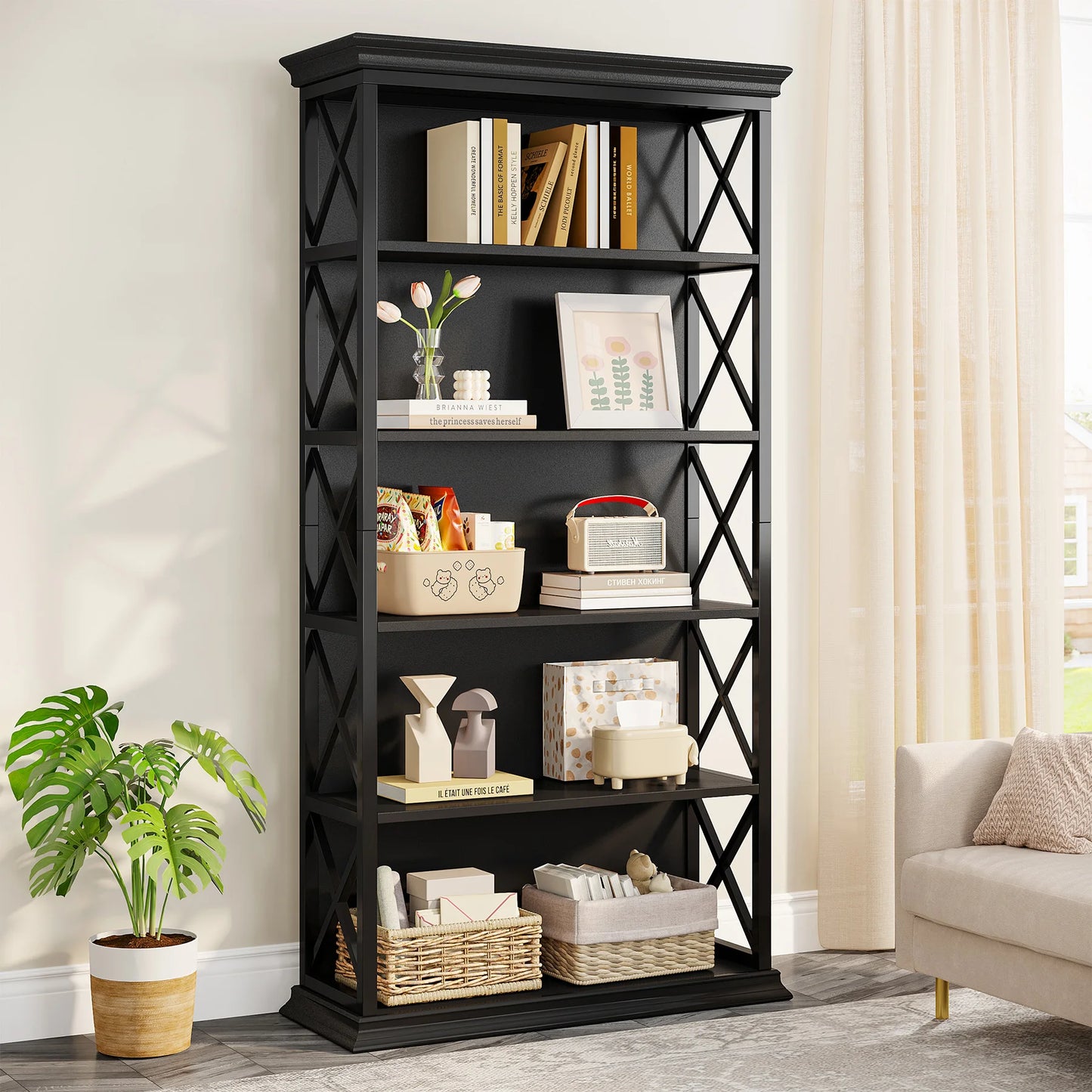 Tribesigns 5 Tier Industrial Wood Bookcase 71 Inch Modern Bookshelf
