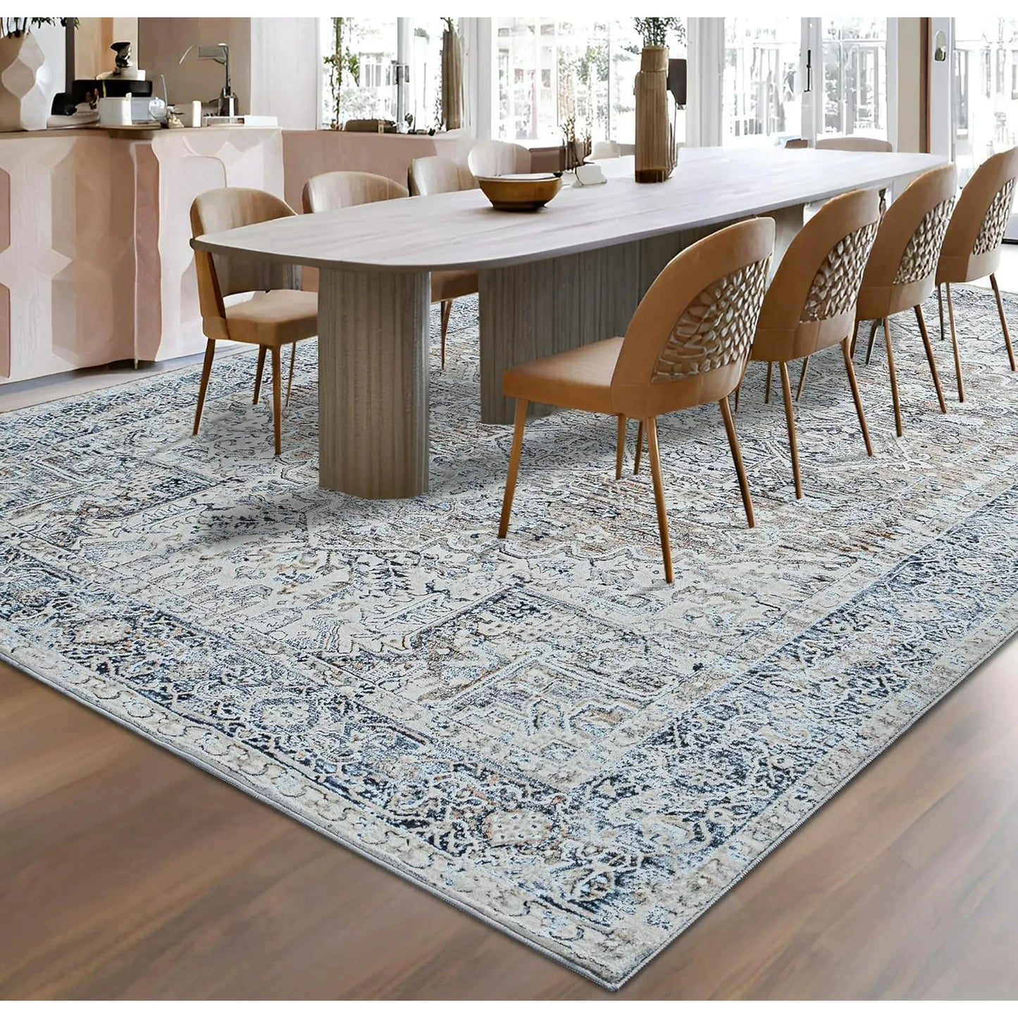 Faux Cashmere Vintage Printed Rug Area Rugs, Low Pile Style
