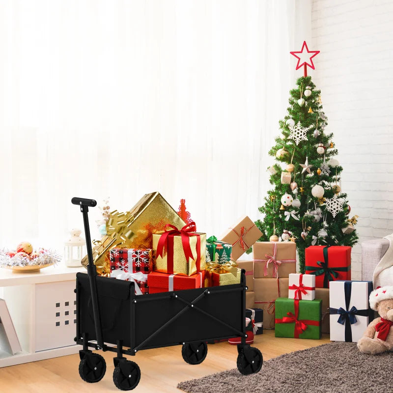 Black Small Handcart Outdoor Garden Folding Collapsible Utility Shopping Cart Wagon Portable Picnic Beach Trolley
