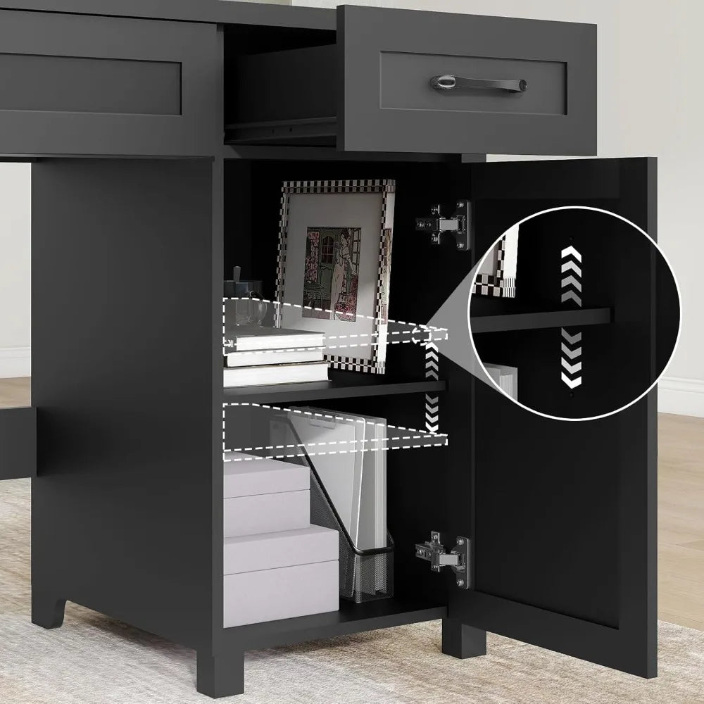 Elegant 47 Inch Farmhouse Style Executive Desk With Storage