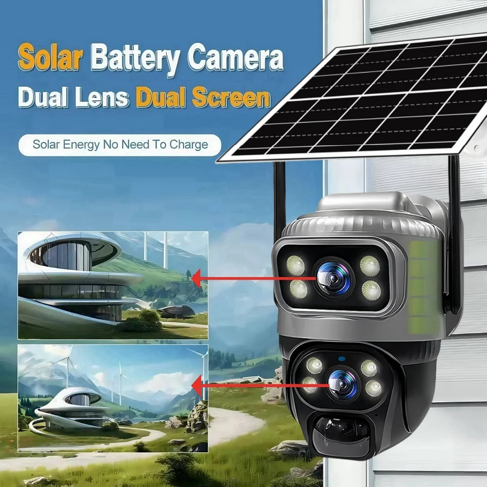 Outdoor 4G Solar Camera 8MP 4K Dual Lens Night Vision PTZ