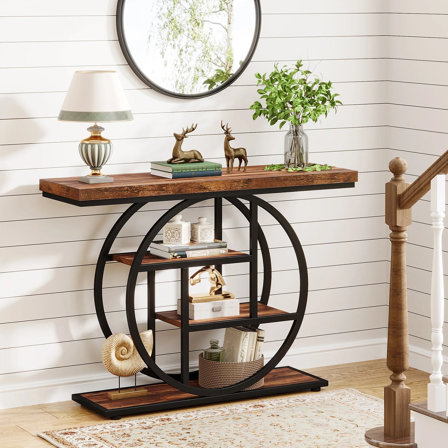 41.3 Inch Industrial Console Table With 4 Tier Shelves For Living Room