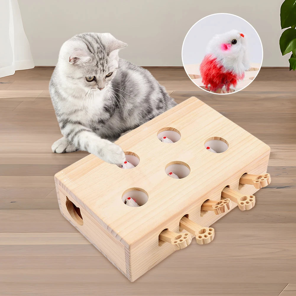 Wooden Whack A Mole Cat Toy Interactive Enrichment