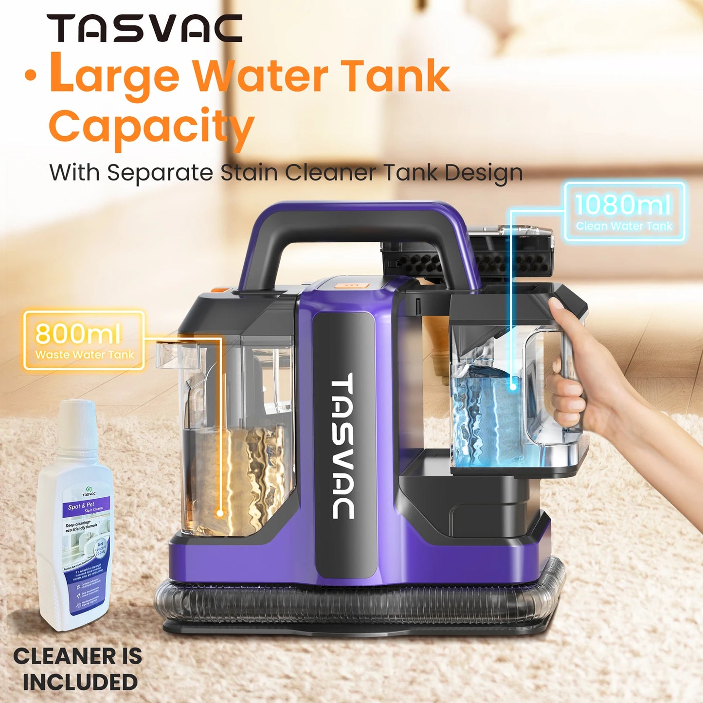 Portable Carpet & Upholstery Cleaner Machine for Pets, Stairs