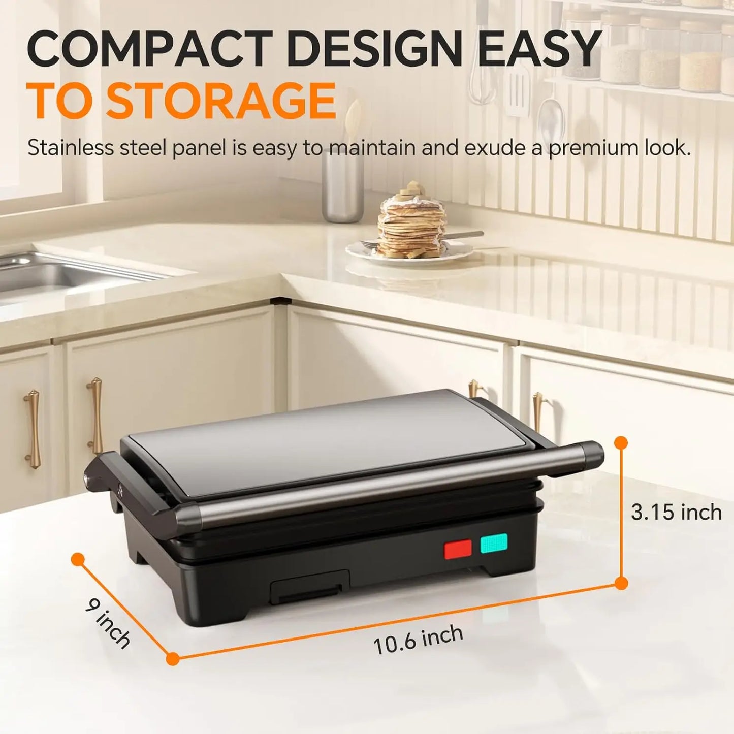 Panini Grill 1000W Sandwich Maker With Nonstick Plates Opens 180 Degrees