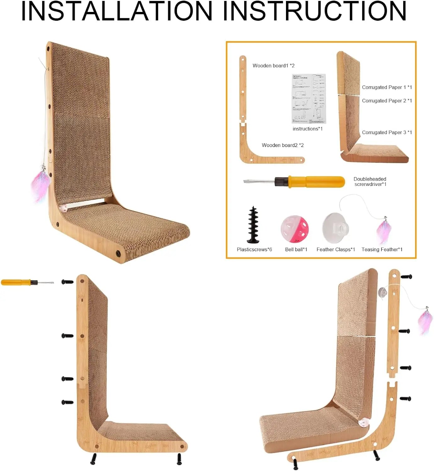 L Shape Cat Scratcher, 23.6 Inch for Indoor Cats Furniture
