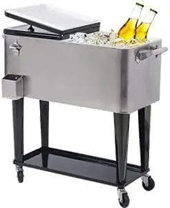 Portable Rolling Cooler 80 Quart Ice Chest Stainless Steel Bottle Opener