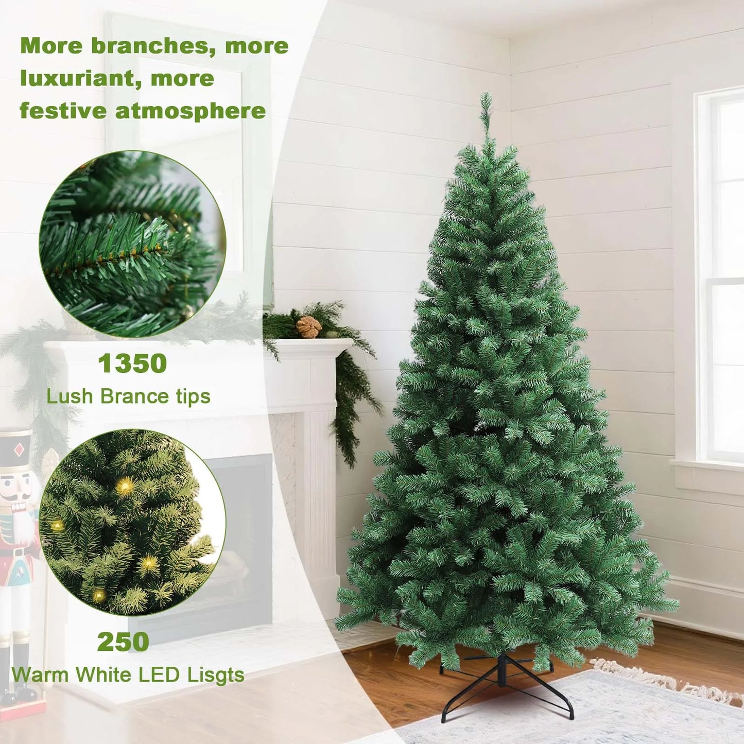 6-7ft Pre Lit Christmas Tree With LED Lights 8 Lighting Modes For Seasonal Decor