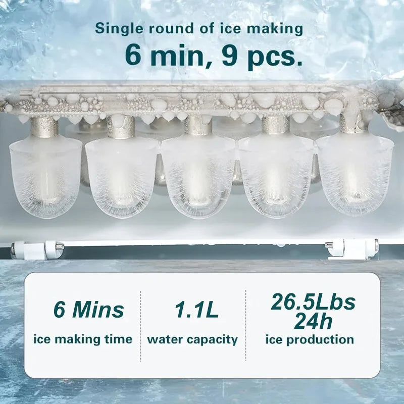 Countertop Ice Maker Portable Self Cleaning Machine Produces 9 Bullet Ice Cubes in 6 Minutes 26.5 Pounds Per Day Includes Ice Scoop and Basket