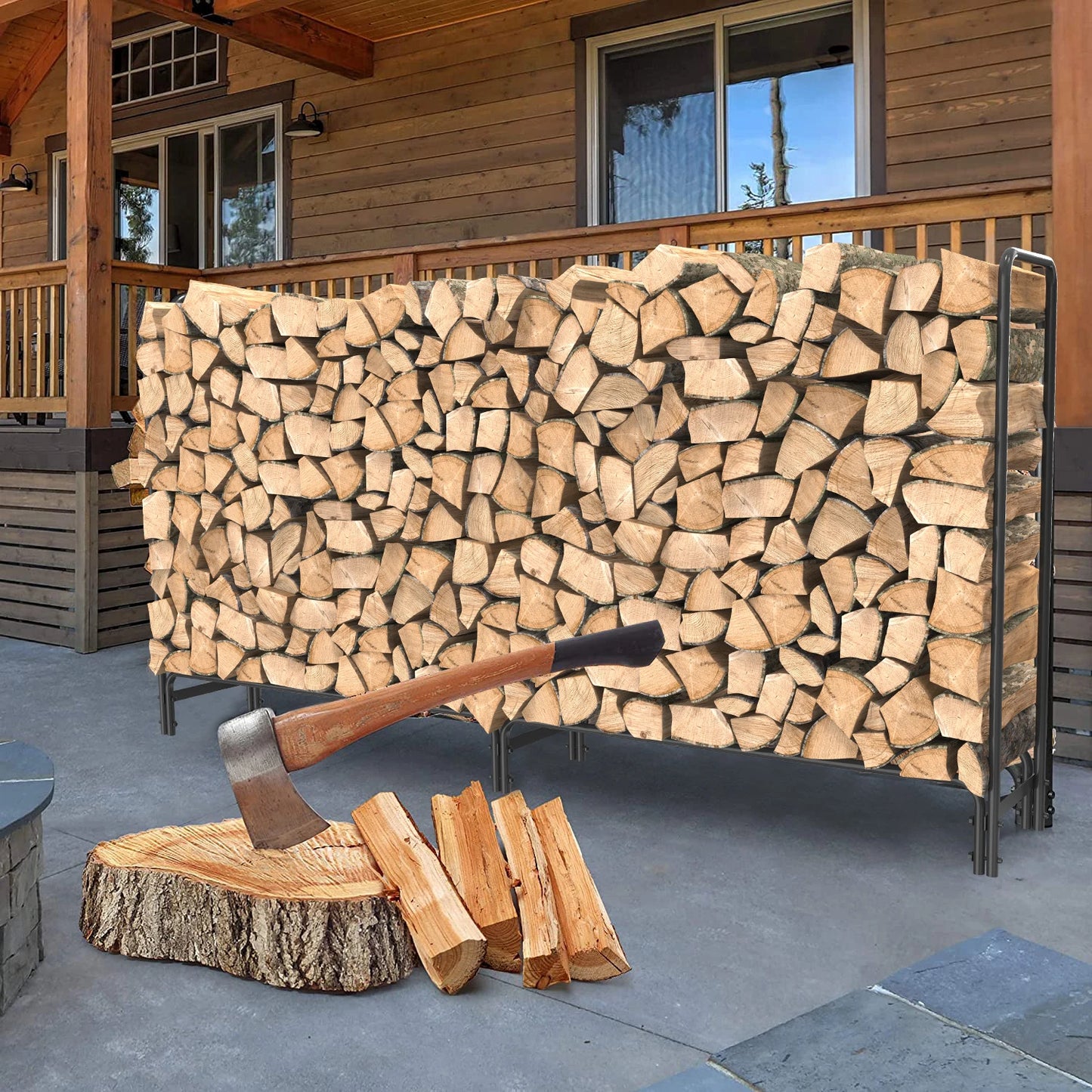 Outdoor Heavy Duty Firewood Storage Rack Cast Iron Stand