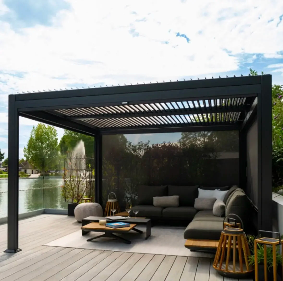 Luxury Modern Outdoor Aluminum Pergola Waterproof Louver Roof Metal 10x10 Electric Motorized Pergola