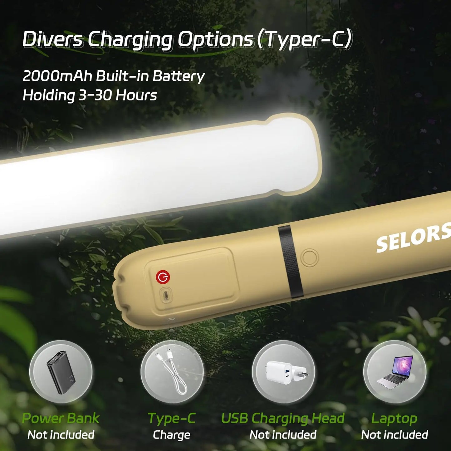 Rechargeable Portable Camping Light 2000mAh Waterproof Tent Lamp