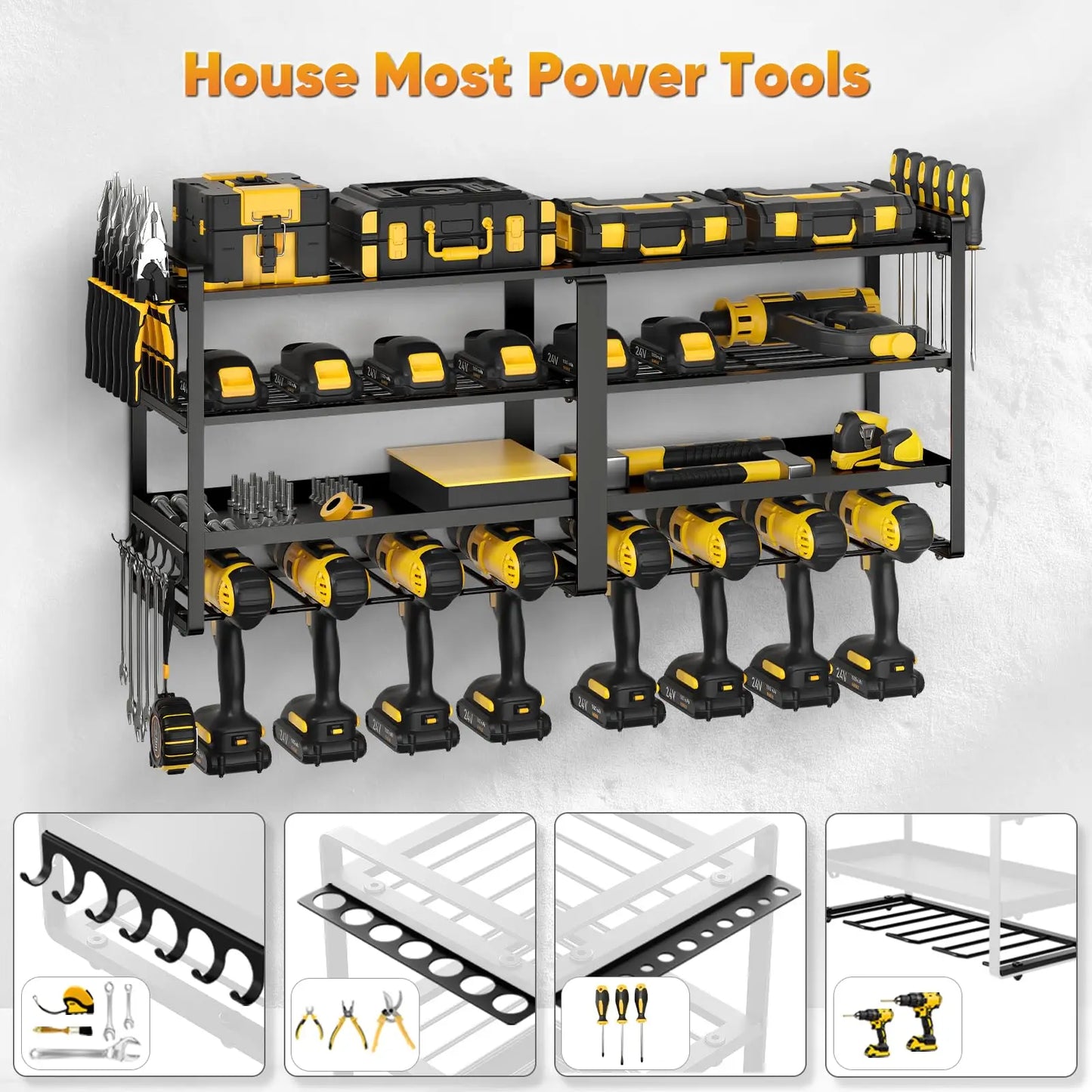Power Tool Organizer Wall Mount Extended Heavy Duty Drill Holder