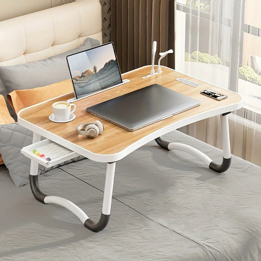 Portable Laptop Desk with USB Light Small Fan Cup Holder Tablet Slot and Lifting Handle