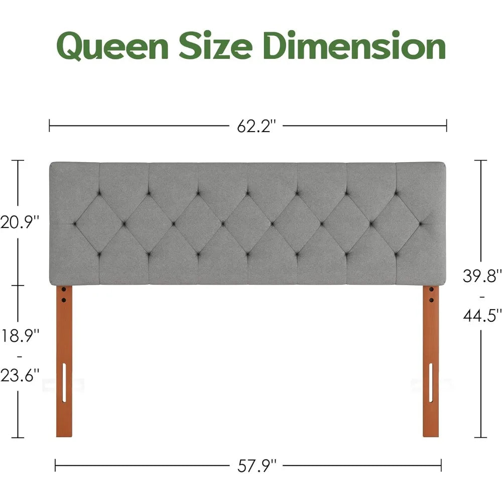 Upholstered Queen Size Headboard Only Adjustable Height Bed Frame 49 to 62 Inches Modern Design
