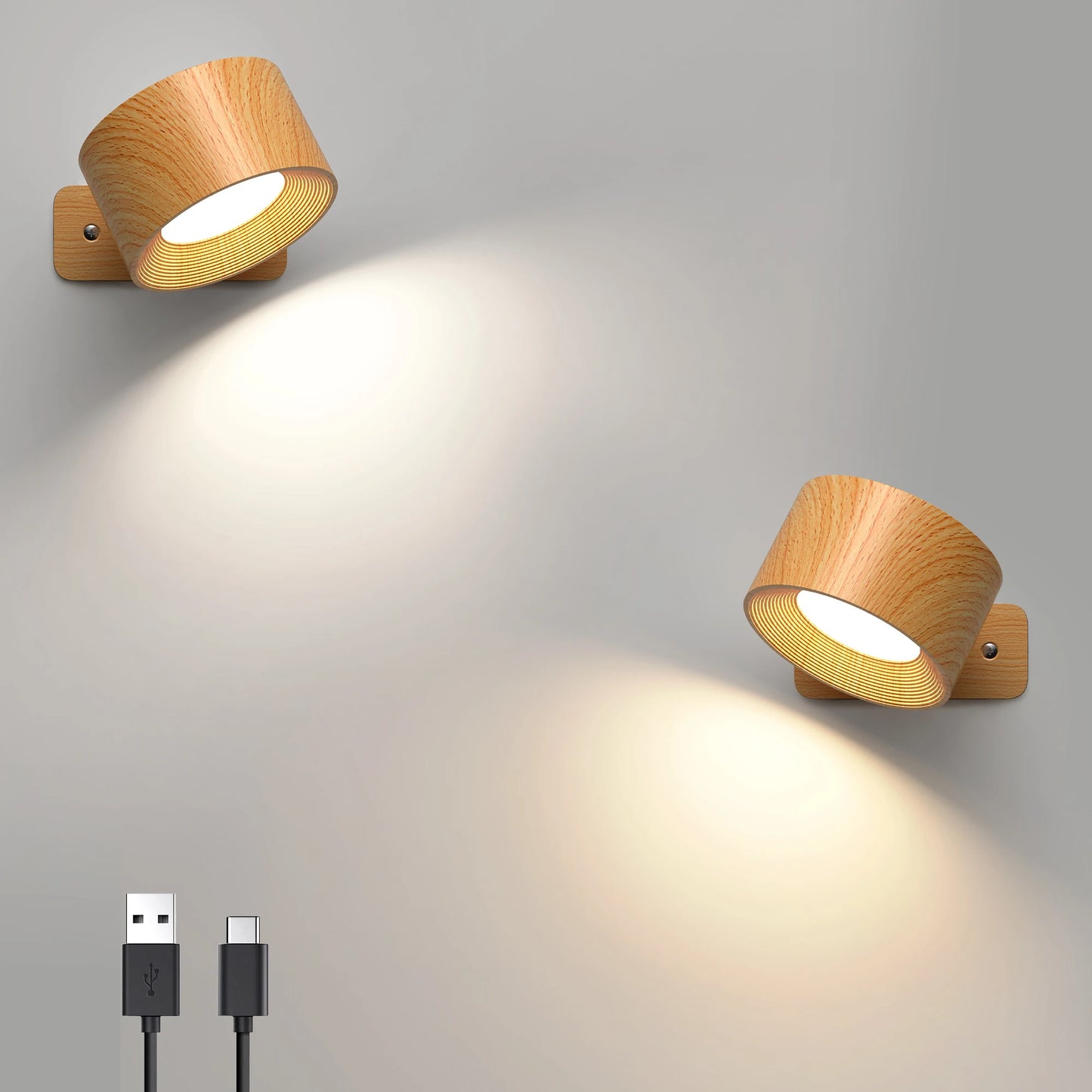 Wooden LED Wall Sconce Dimmable Magnetic Touch Rechargeable