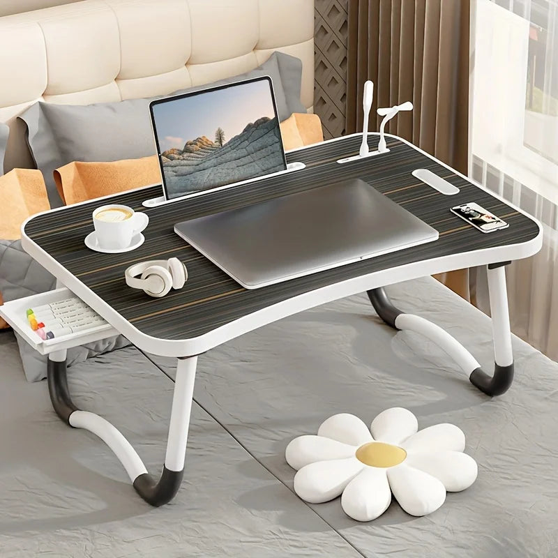 Portable Laptop Desk with USB Light Small Fan Cup Holder Tablet Slot and Lifting Handle