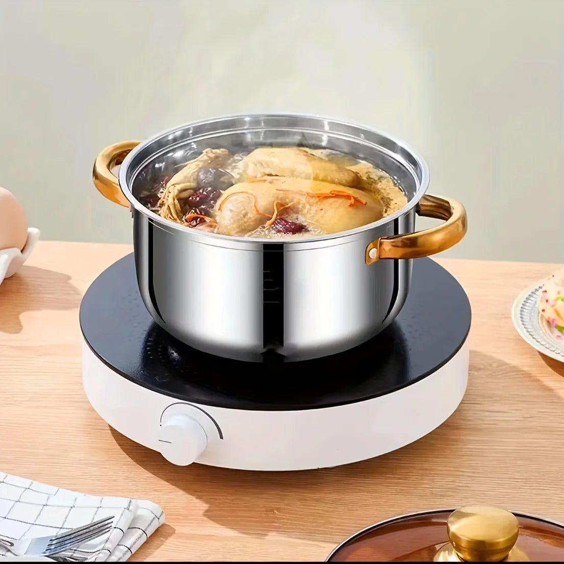 5-Piece Golden Stainless Steel Cookware Set Compatible With All Stoves With Lids